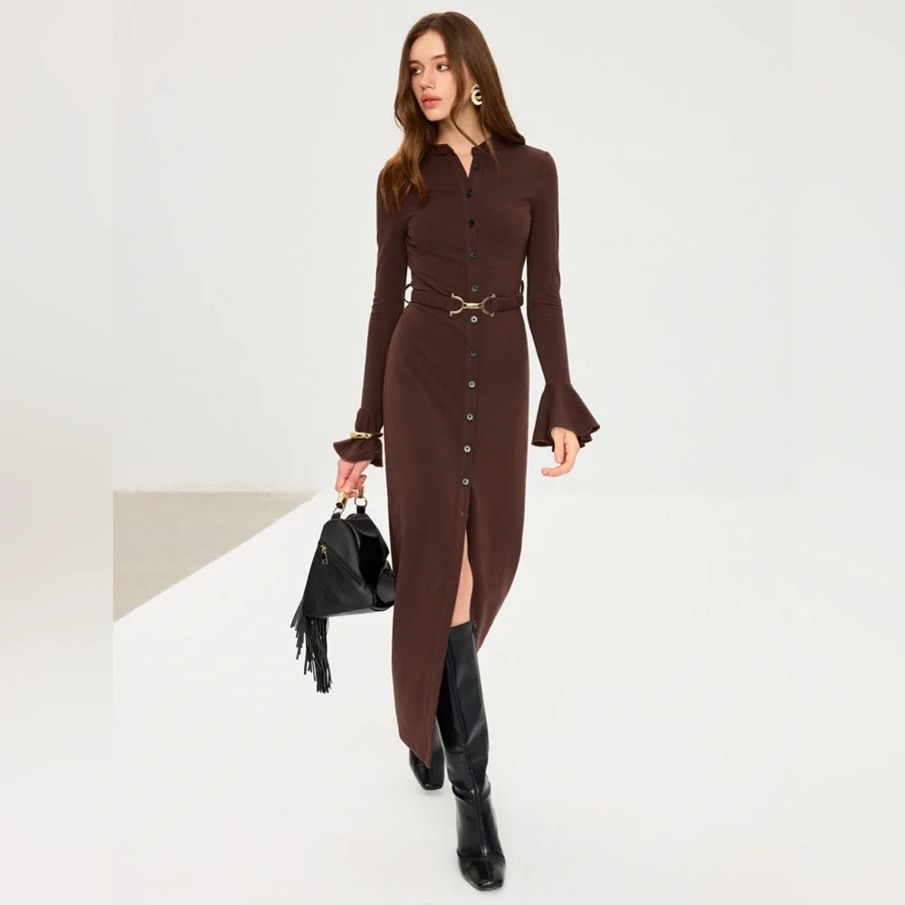 Commense Chocolate Brown Knit Midi Dress - Picture 2 of 9